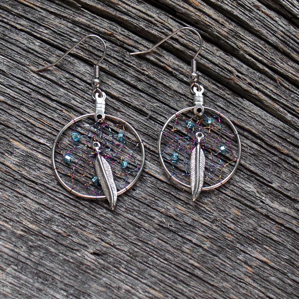 Dreamcatcher Earrings w/ Center Feather