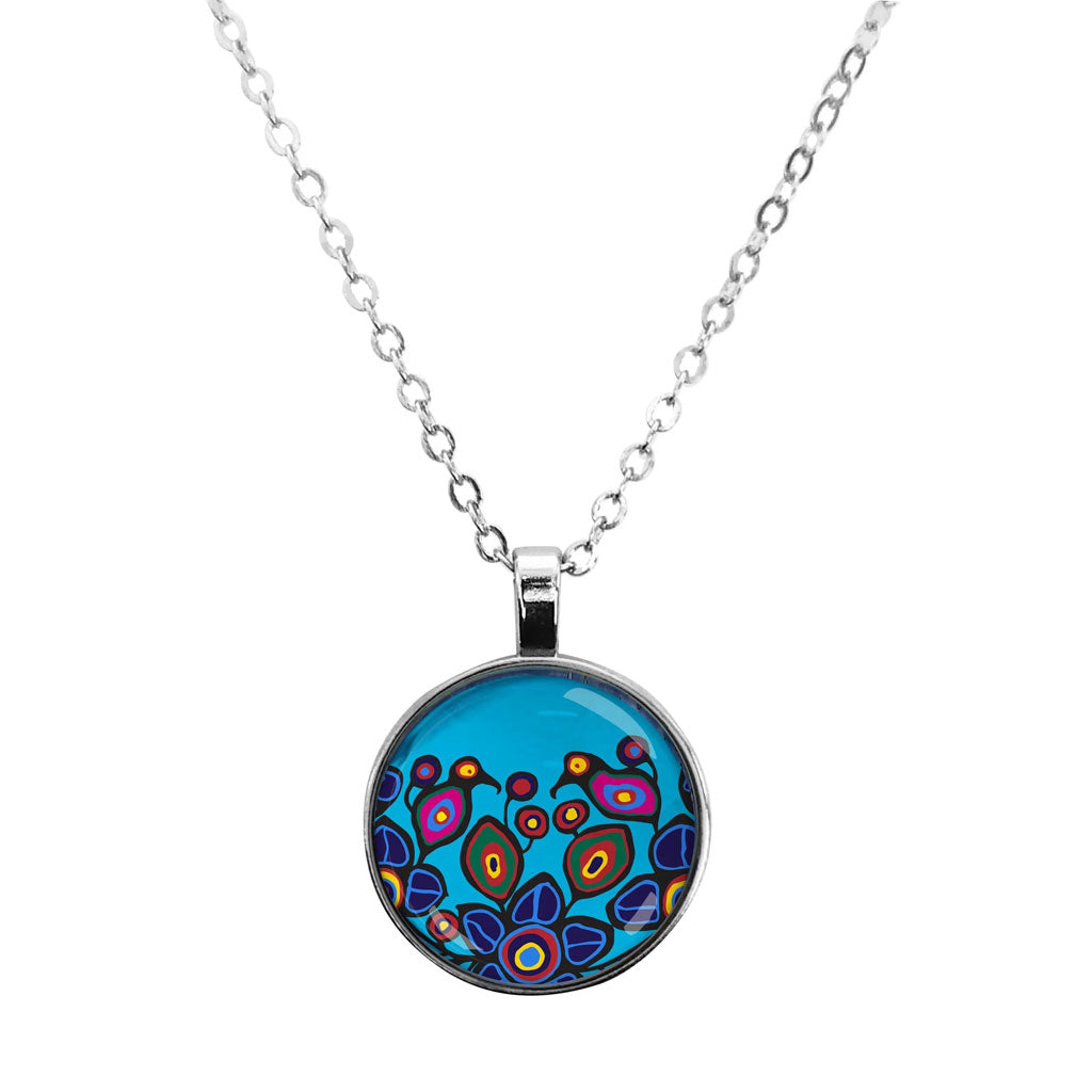'Flowers & Birds' Glass Dome Necklace by Norval Morisseau