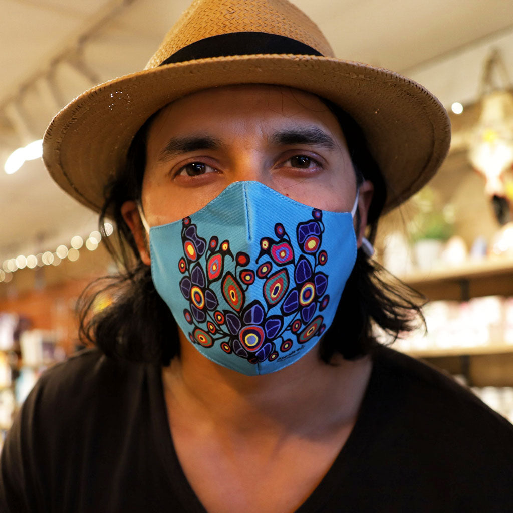 'Flowers & Birds' Face Mask by Norval Morrisseau