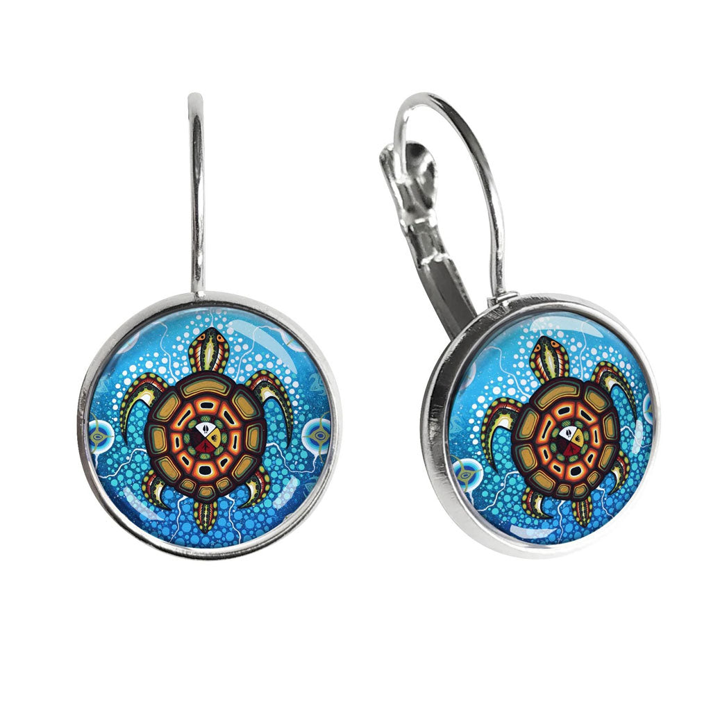 'Medicine Turtle' Glass Dome Earrings by James Jacko