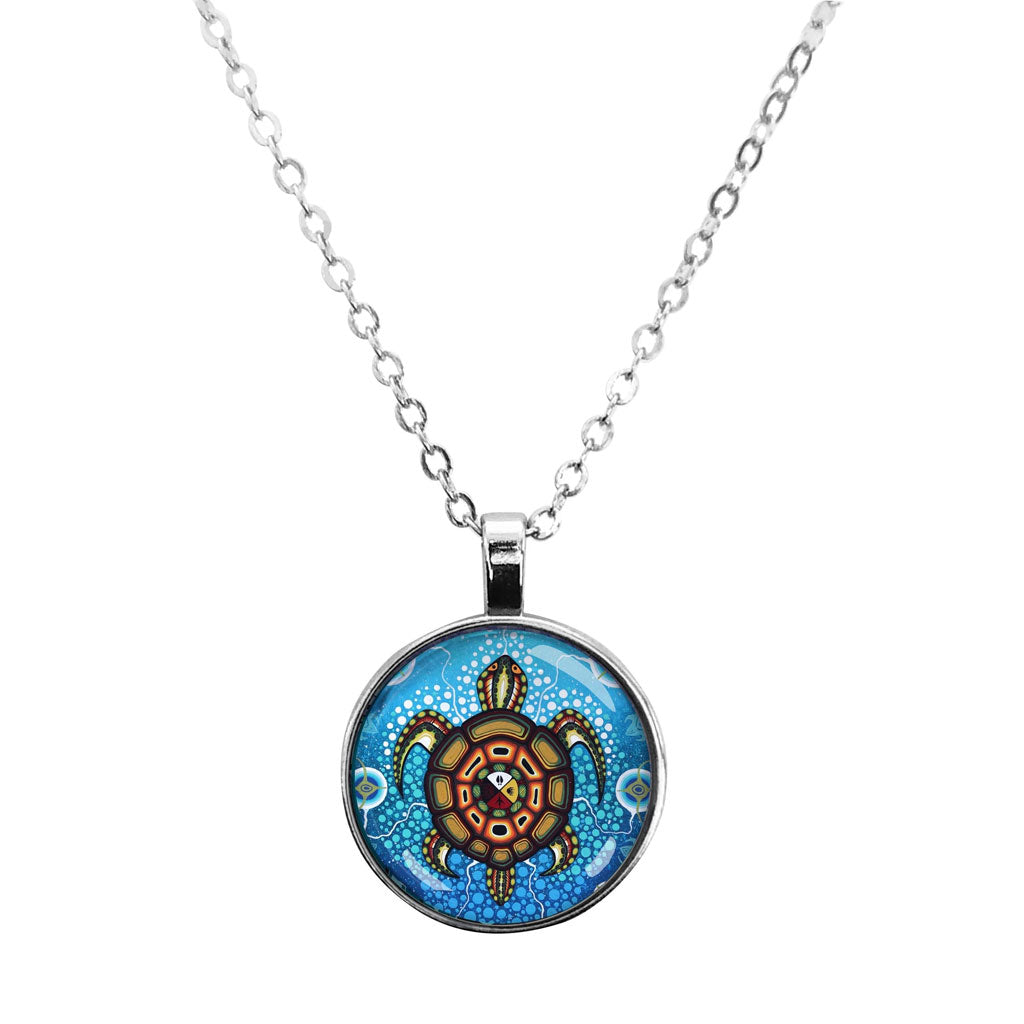 'Medicine Turtle' Glass Dome Necklace by James Jacko