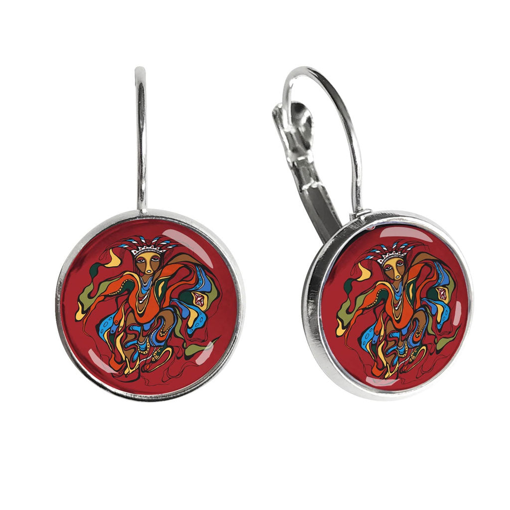 'Pow Wow Dancer' Glass Dome Earrings by Daphne Odjig
