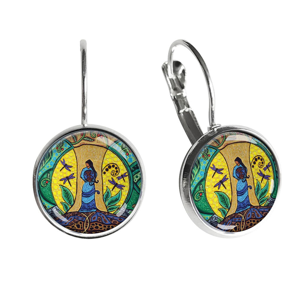 'Strong Earth Woman' Glass Dome Earrings by Leah Dorion