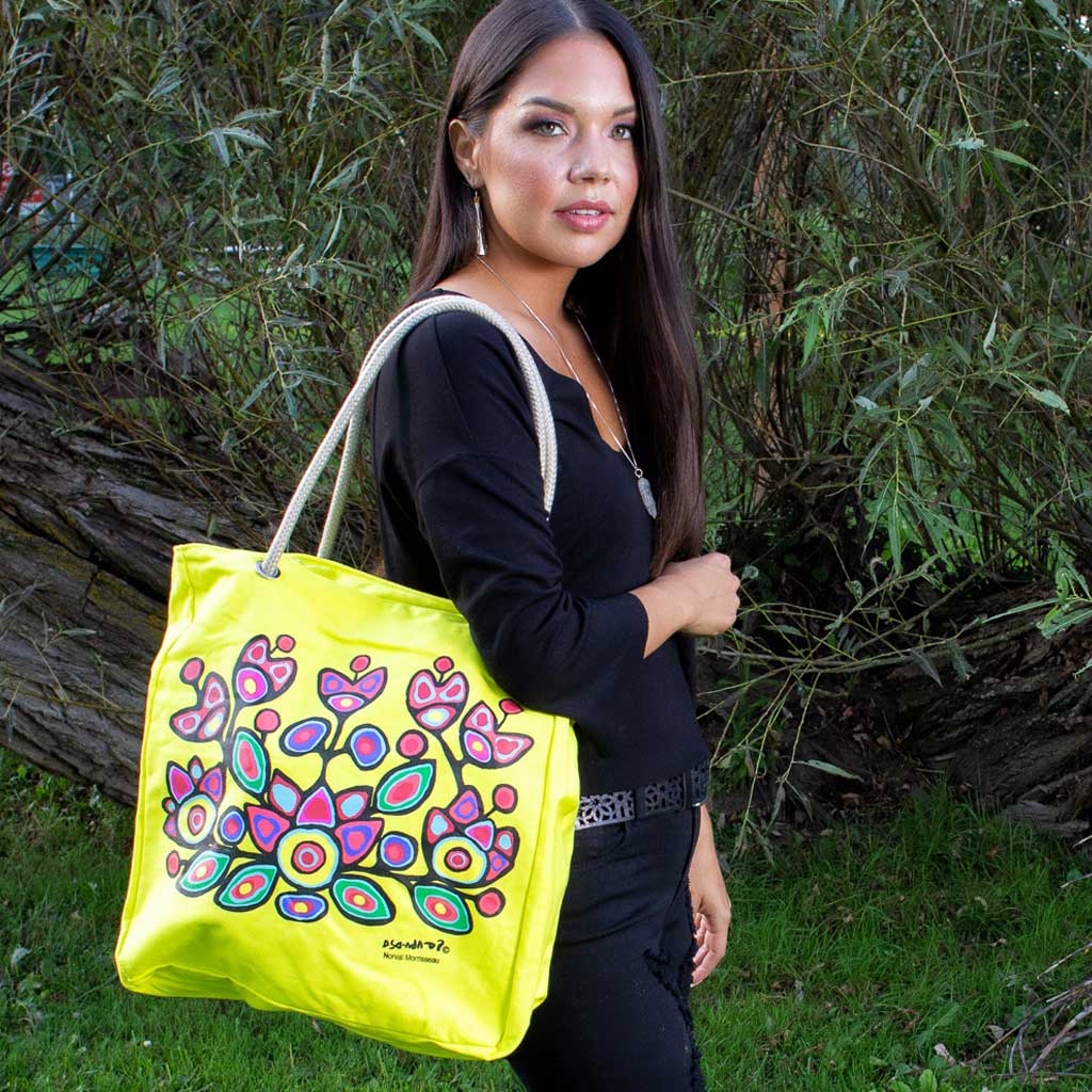 'Floral on Yellow' Eco-Cotton Tote by Norval Morrisseau