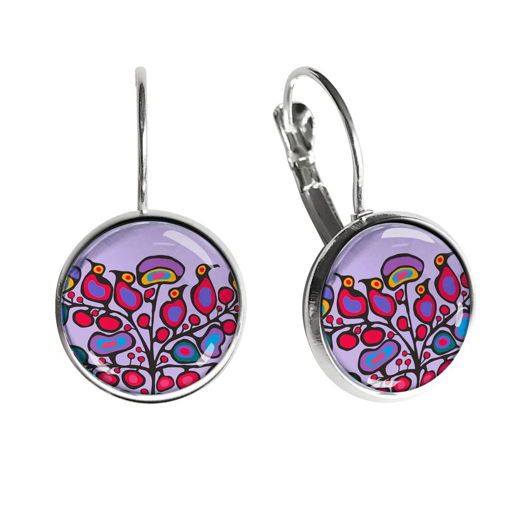 'Woodland Floral' Glass Dome Earrings by Norval Morrisseau